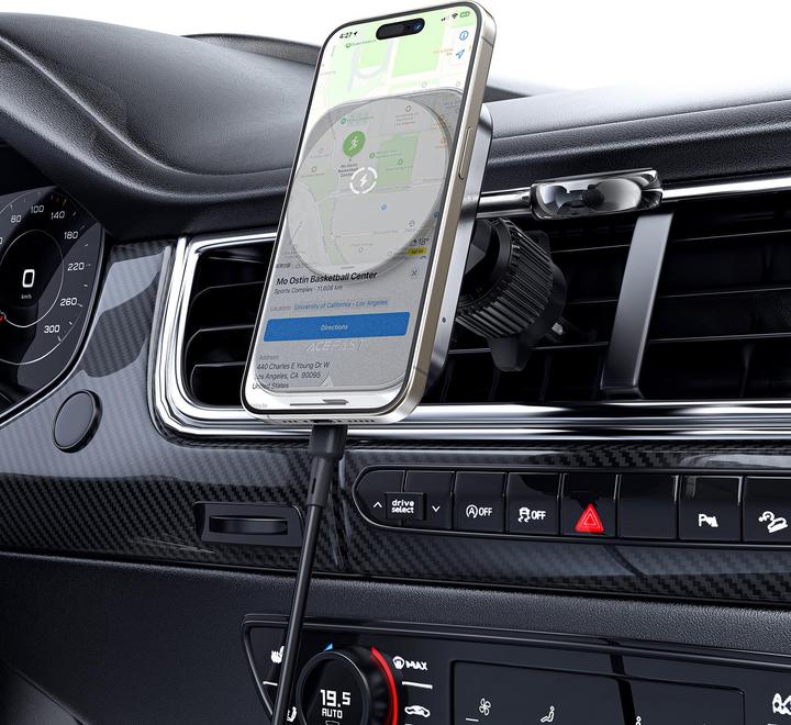 Immagine prodotto Acefast Supporto da auto D18 con caricatore induttivo MagSafe/Qi + cavo USB-A USB-C - nero