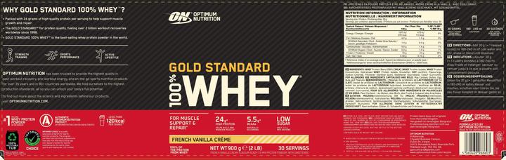Nutritional values and ingredients Optimum Nutrition Gold Standard 100% Whey (French Vanilla Crème, 1 pcs., 896 g)