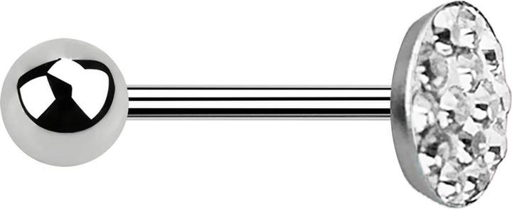 Star Piercing Barbell silber mit Kugel und Scheibe Kristall silber (ohne Messing, Chirurgenstahl 316L)