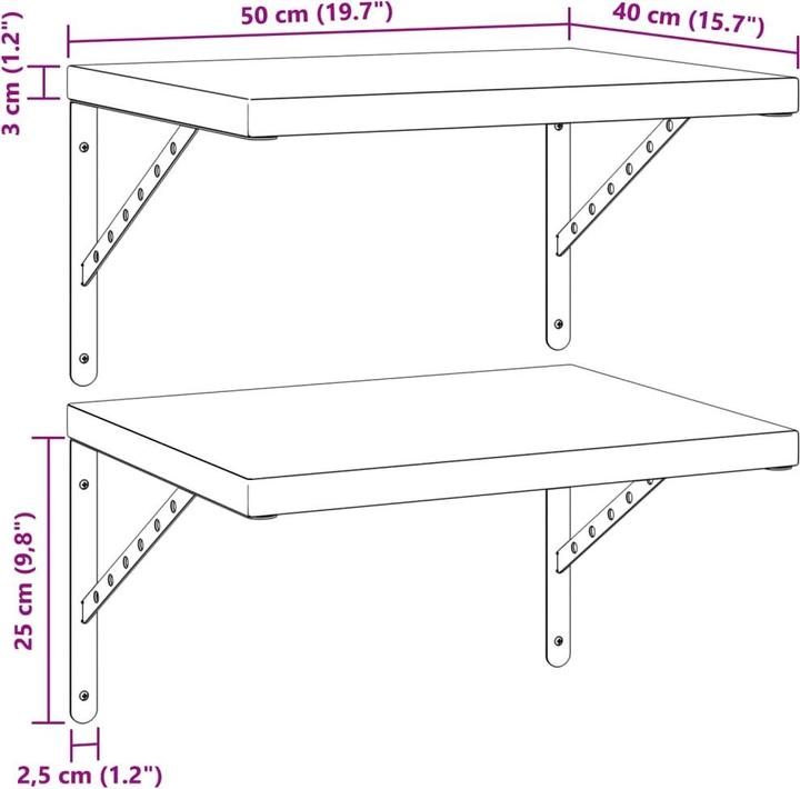 Actual product image VidaXL Wall shelves 2 pcs. 50 x 40 cm Noble (50 x 40 x 3 cm)
