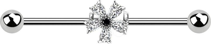 Star Piercing Barbell silber mit Kristallblume (Messing, Chirurgenstahl 316L)