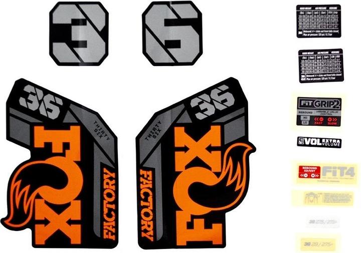 Fox Decal Kit: 2021, 36, F-S, Orange Logo, Shiny Black Fork FK