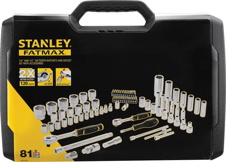 Produktbild Stanley Steckschluessel Set ½ Zoll + ¼ Zoll, 81teilig