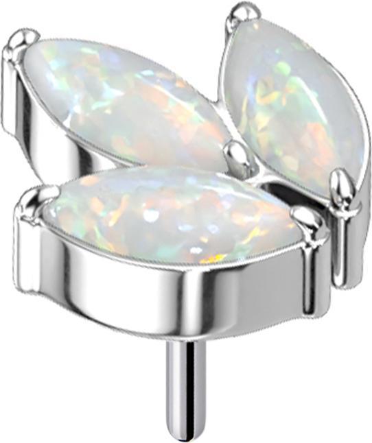 Star Piercing Threadless silber drei Oval Opale weiss (Titan G23, ohne Messing)