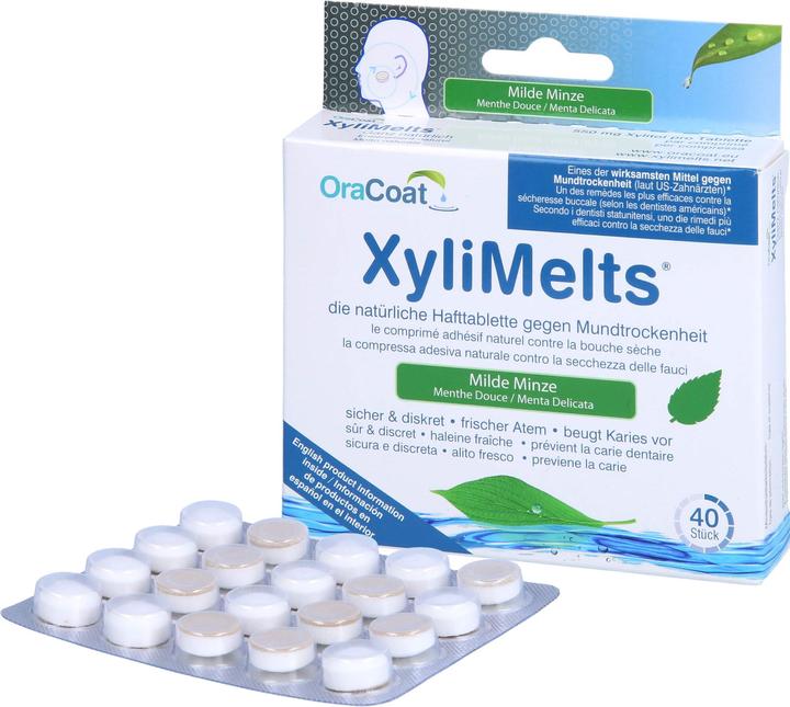 Actual product image Xylimelts Hafttabletten gegen Mundtrockenheit milde Minze (40 x, 270 ml, 59 g)