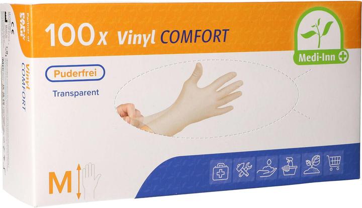 Productafbeelding Papstar Wegwerphandschoenen Medi-Inn Comfort, vinyl, poedervrij, latexvrij, transparant, 100 stuks (XL)