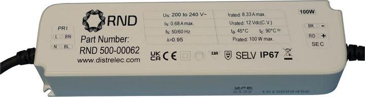 RND LED driver, constant voltage, 100W 8.33A 12V IP67