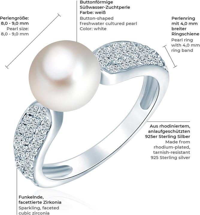 Immagine prodotto Valero Pearls Donna Argento Cubic Zirconia Perle d'acqua dolce coltivate argento - 2206 (54, 925 Argento)