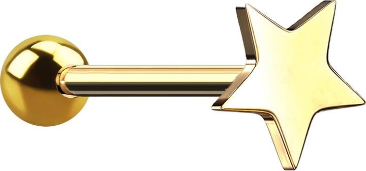 Star Piercing Micro Barbell vergoldet mit Kugel und Stern (ohne Messing, Chirurgenstahl 316L)