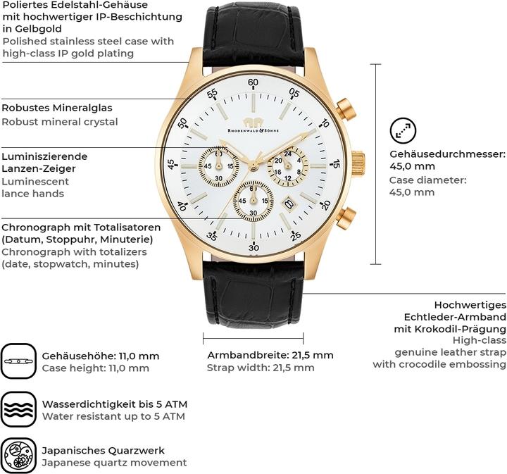 Produktbild Herren Chronograph Goodwill Echtleder schwarz - 4408 (Chronograph, 45 mm)
