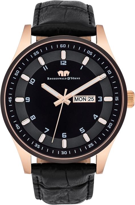 Herren Quarzuhr Couragian Echtleder schwarz - 4470 (Analoguhr, 43 mm)