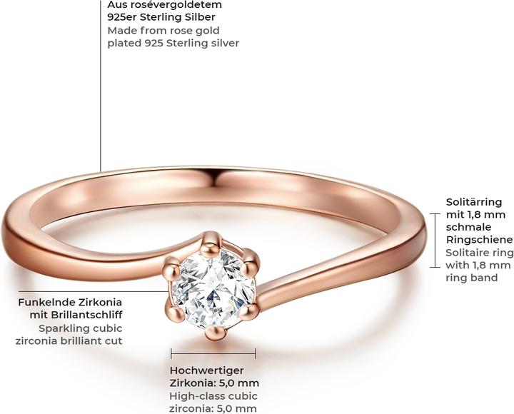 Produktbild Trilani Damen Sterling Silber Zirkonia roségold - 11202 (61, 925 Silber)