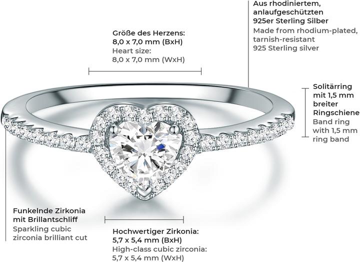 Produktbild Trilani Damen Herz Sterling Silber Zirkonia silber - 11978 (60, 925 Silber)