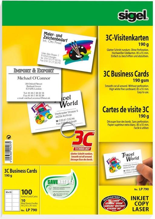 Produktbild Sigel Visitenkarten 3C (190 g/m², 100 x, A4)