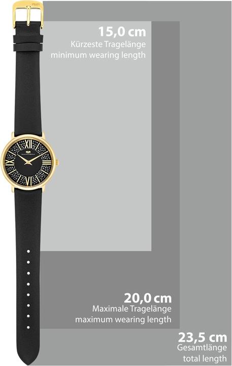 Immagine prodotto Orologio al quarzo da donna Pamina in vera pelle nera - 23876 (Orologio da polso analogico, 36 mm)
