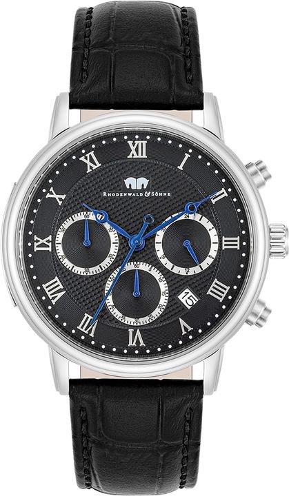 Herren Chronograph Moonlight Echtleder schwarz - 26501 (Chronograph, 40 mm)