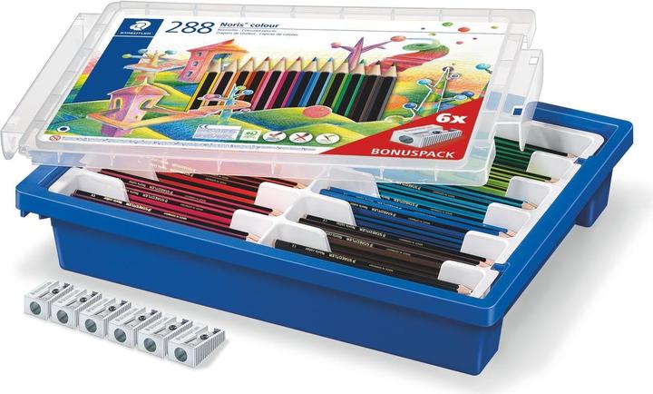 Actual product image Staedtler Crayon Noris Colour, 288 plastic box (Yellow, Red, Magenta, Blue, Light blue, Orange, Peach, Green, Purple, Van Dyke Brown, Black, Yellow green, 288 x)