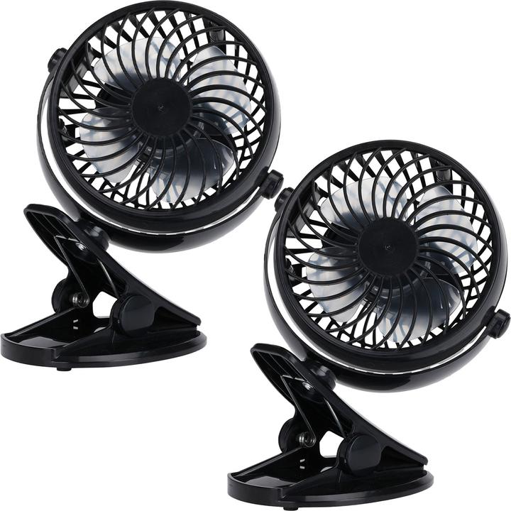 Produktbild H & S Collection 2er-Set Mobiler Ventilator mit Klemme, 3 Modi, schwarz, Akkubetrieb