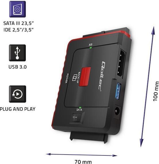 Produktbild Qoltec 50645 Adapter USB 3.0 to IDE SATA