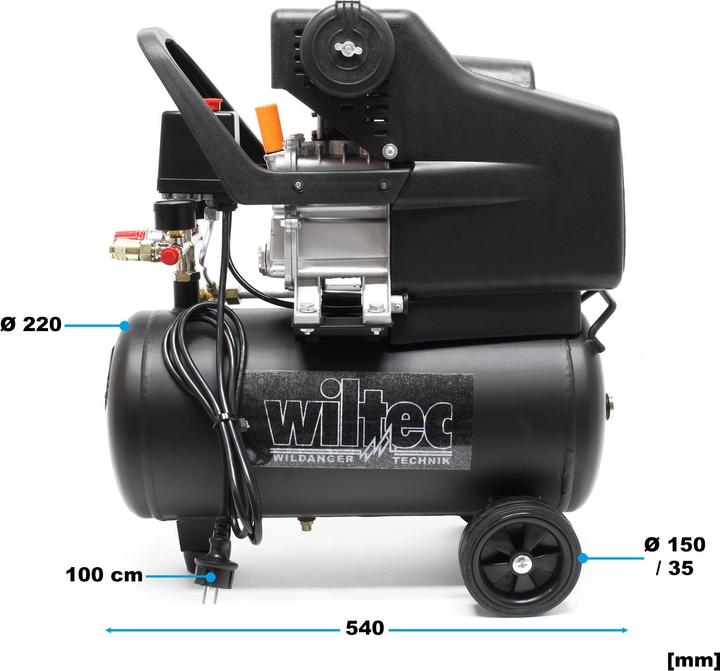Produktbild Wiltec Druckluftkompressor 24L Kessel 1100W 1,1kW Kompressor Druckluftbehälter (24 l)