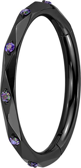 Produktbild Star Piercing Micro Segmentring klappbar schwarz facettiert mit Kristallen dunkel multicolor (ohne Messing, Titan G23)