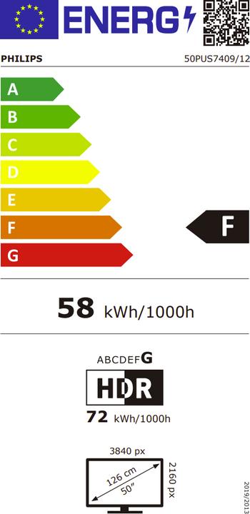 Label énergétique Philips TV 50PUS7409/12 (50", LED, 4K, 2024)