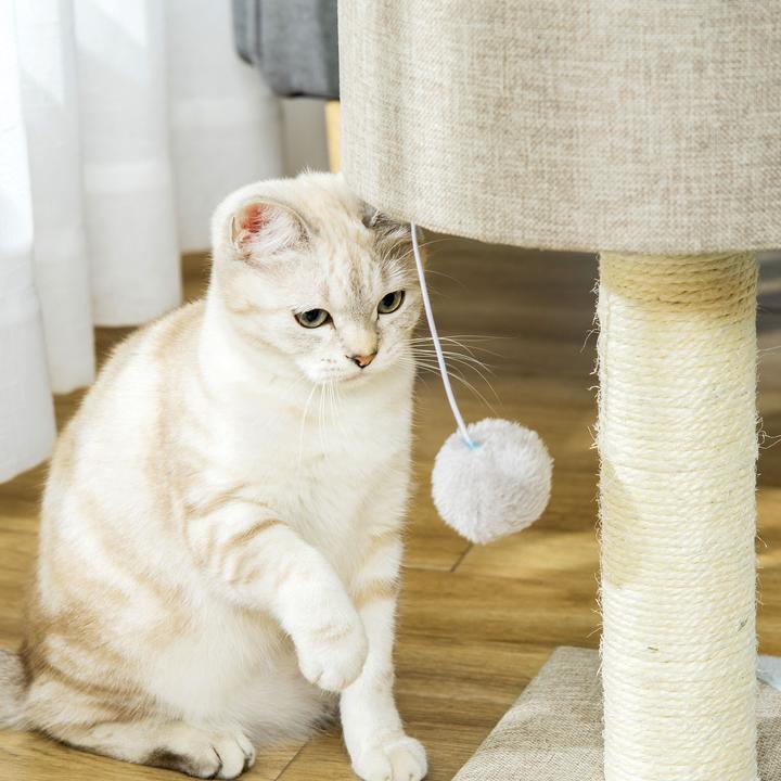 Produktbild PawHut Kratzbaum mit Katzenkasten (50 cm, Grau)