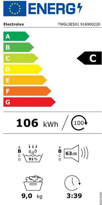 Energie-Label Electrolux TWGL5E501 (9 kg, Wechselbar, Links)