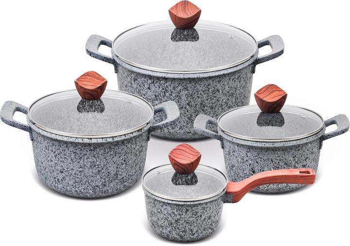 Promis Pot set with brown handles, 8 items (GR (Pfannenset + Topfset, Edelstahl, Aluminium)