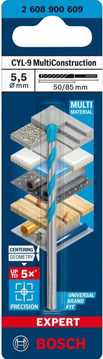 Produktbild Bosch Professional Zubehör EXPERT CYL-9 MultiConstruction Bohrer, 5,5 x 50 x 85 mm (5.5 mm)