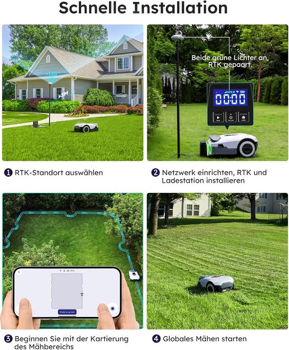 Produktbild Redkey Genie 600 KI Mähroboter ohne Begrenzungskabel Max.900m²,Full Frequenzband RTK+4-Kamera-Vision (900 m²)