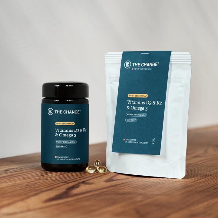 Actual product image BE THE CHANGE Vitamins D3 & K2 & Omega 3 (90 Piece, Capsules, 53 g)