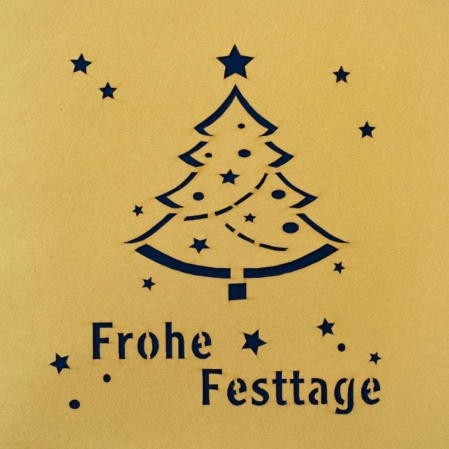Produktbild Hervorragend 3D Pop-up Karte Weihnachtsbaum Frohe Festtage blau und gold (1 Stk.)
