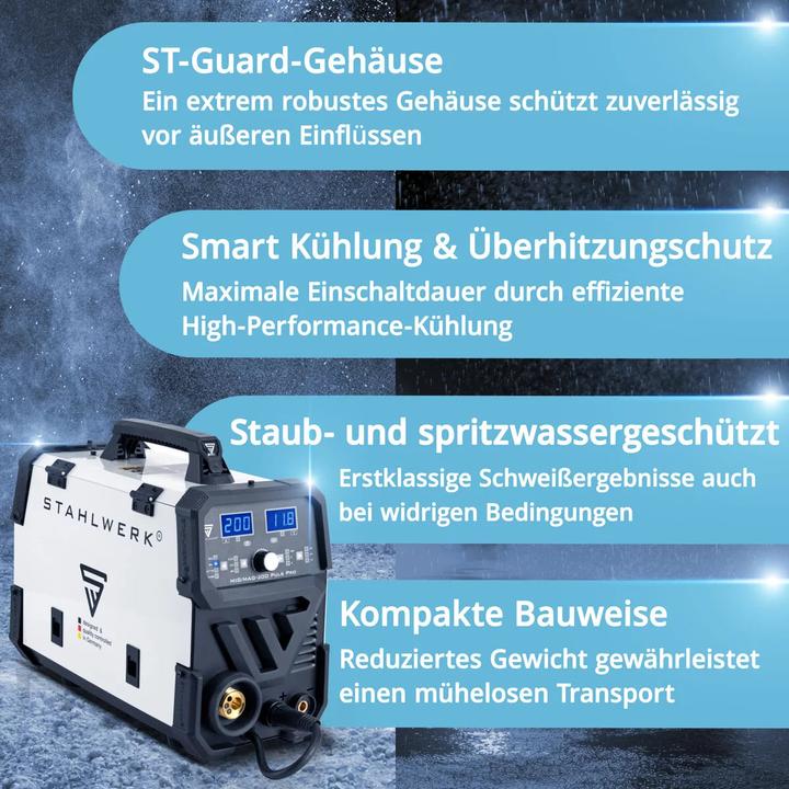 Produktbild Stahlwerk Schweissgerät MIG MAG 200 Puls Pro IGBT Schutzgas Kombigerät mit 200 A