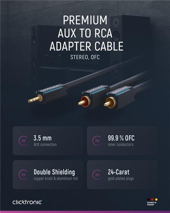 Actual product image Goobay Clicktronic MP3 adapter cable (5 m, 3.5mm jack (AUX), Cinch)