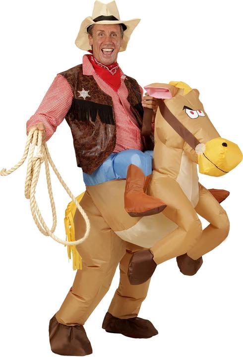 Produktbild Widmann Cowboy auf Pferd Kostüm aufblasbares Kostüm mit integriertem Gebläse, Hut (One Size)