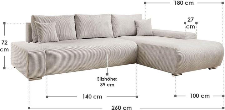 Actual product image Juskys Sofa Iseo right with sleep function (Corner sofa)