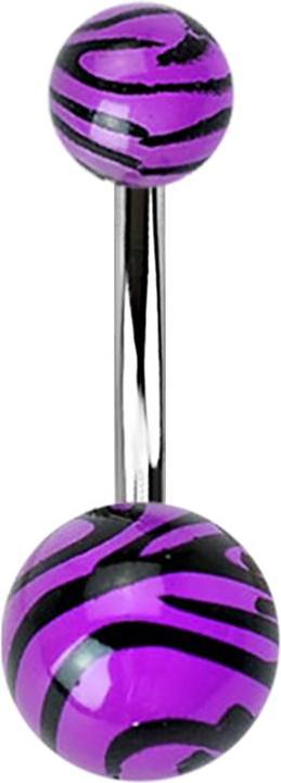 Star Piercing Banane mit zwei Kugeln im Tigermuster violett (Chirurgenstahl 316L, Acryl, ohne Messing)