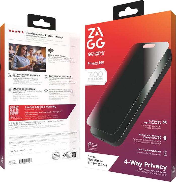Productafbeelding Zagg Glas Elite Privacy 360 (1 Stuk, Apple iPhone 16 Pro Max)