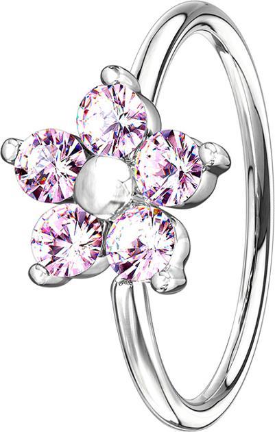 Star Piercing Micro Piercing Ring silber Kristallblume pink (Messing)