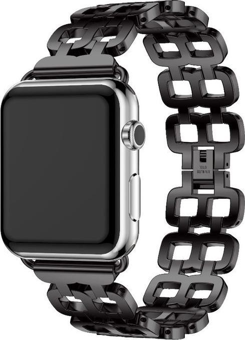 Produktbild Hermex Apple Watch 44mm / 42mm Luxus Edelstahl Ring Armband Metall SCHWARZ (42 mm, 44 mm, Edelstahl)