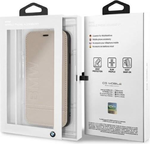 Productafbeelding BMW BMFLBKI61LLST iPhone Xr boek beżowy/taupe Logo Opdruk (Apple iPhone XR)