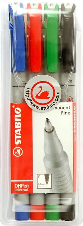Produktbild STABILO OHPen universal Folienstift wasserlöslich (Rot, Blau, Schwarz, Grün, 0.70 mm, 4 x)