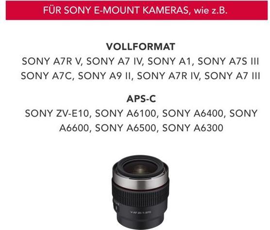 Produktbild Samyang V-AF 20mm F1.9 Sony-E (Sony E, Vollformat)
