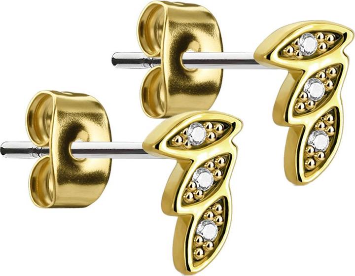 Star Piercing Ohrstecker drei Federn vergoldet mit Kristall silber (Chirurgenstahl 316L, Messing)