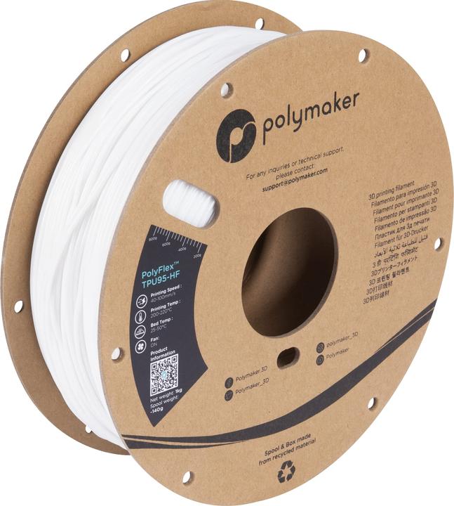 Image du produit Polymaker PolyFlex TPU-95A High Speed White 1.75mm 1kg (TPU, 1.75 mm, 1000 g, Blanc)