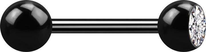 Star Piercing Barbell schwarz mit Kugel und Kristall silber (ohne Messing, Titan G23)