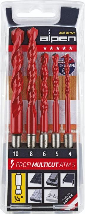 Alpen Spiralbohrerset Multicut (6 mm, 10 mm, 5 mm, 8 mm, 4 mm)