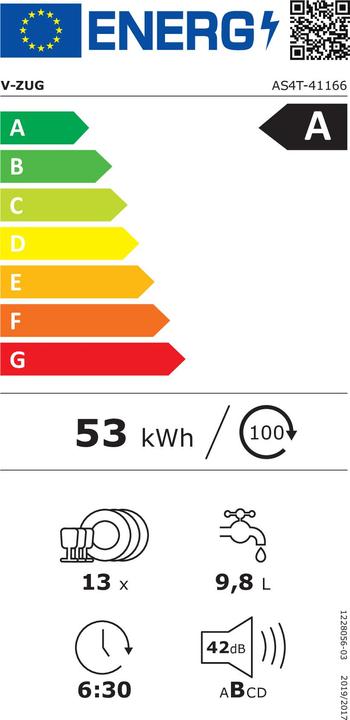Label énergétique V-Zug Lave-vaisselle encastrable Adora V4000 V avec glissières