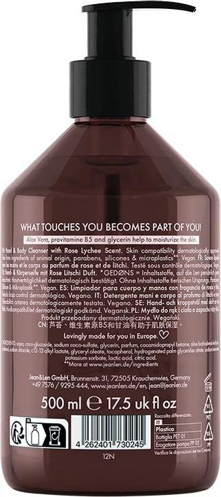 Actual product image Jean & Len Hand & Body Cleanser Peony/Lychee, 500 ml (500 ml)